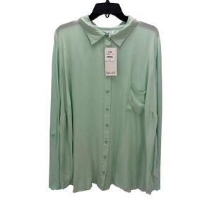 Splendid Green Pima Cotton Modal Blend Button Pocket Shirt Roll Tab Sleeves 3X